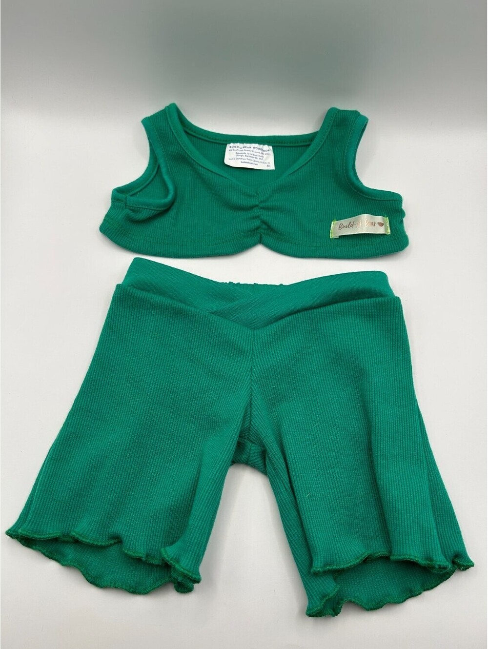 Build-A-Bear Workshop Plush Doll Set Green Ruched ribbed knit texture